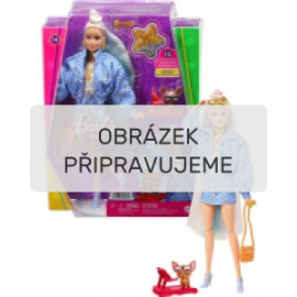 Mattel Barbie Extra Vzorovaná modrá sukně s bundou - blondýnka